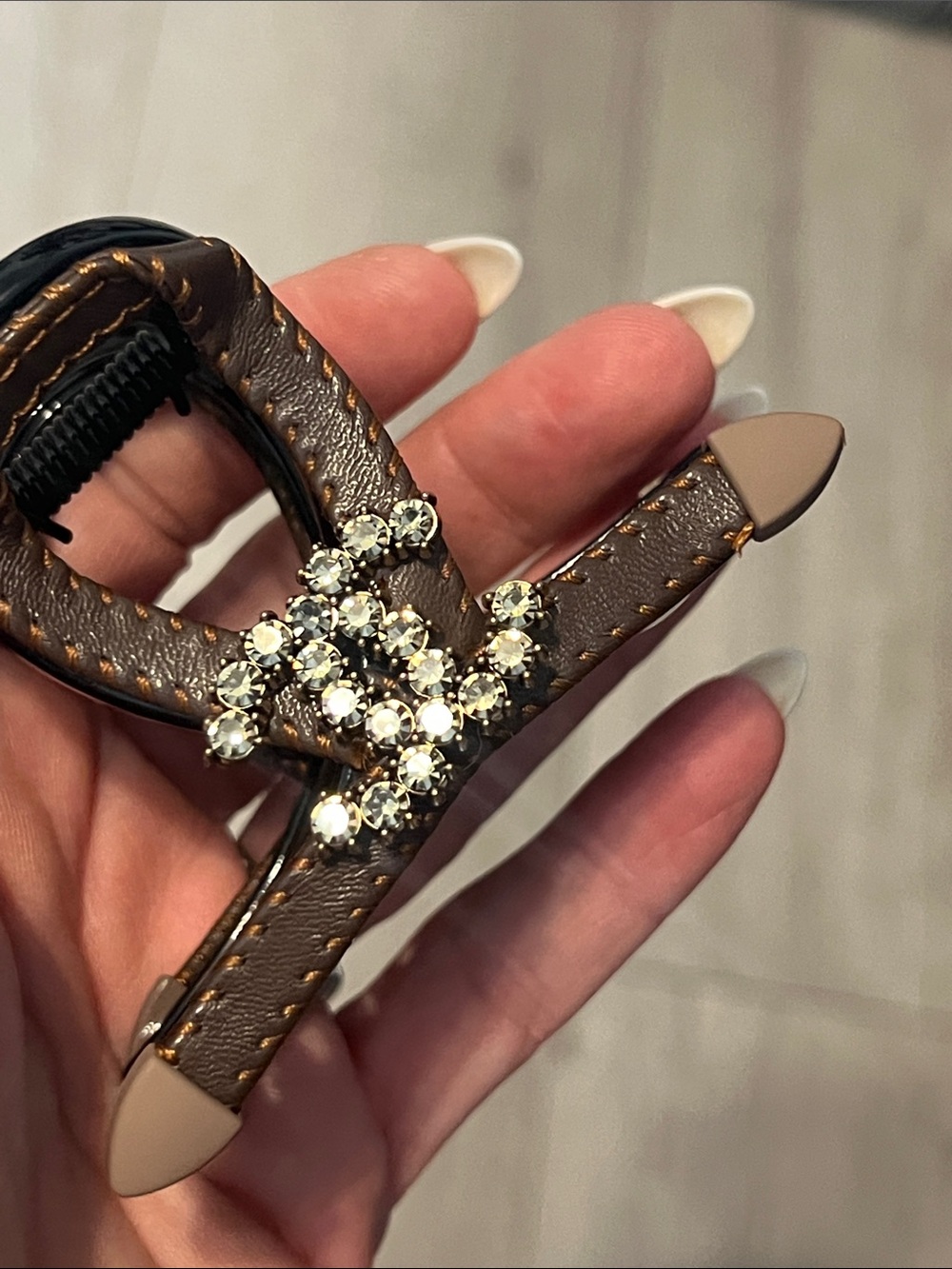 Crystal-Embellished Brown Hair Clip